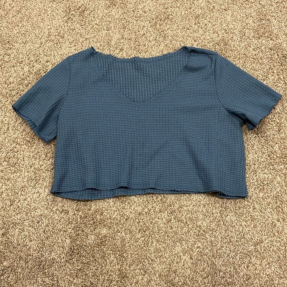Blue Shein crop top one shoulder.
